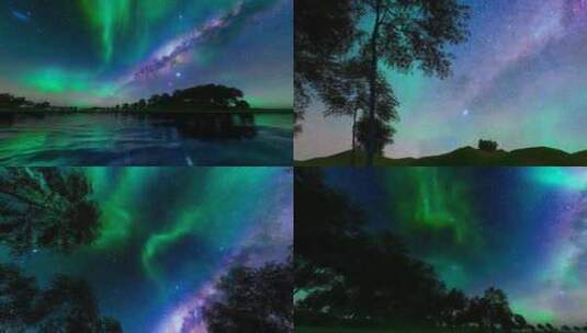 大海湖泊夜晚星空极光视频高清在线视频素材下载