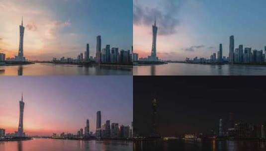广州城市天际线日落延时高清在线视频素材下载