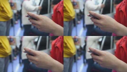 地铁上玩手机的人高清在线视频素材下载