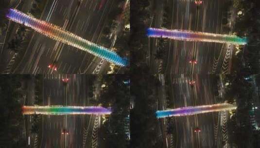 深圳滨河大道彩虹天桥夜景车流航拍延时高清在线视频素材下载