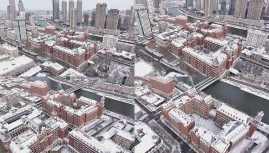 天津五大院丽思卡尔顿酒店雪景高清在线视频素材下载