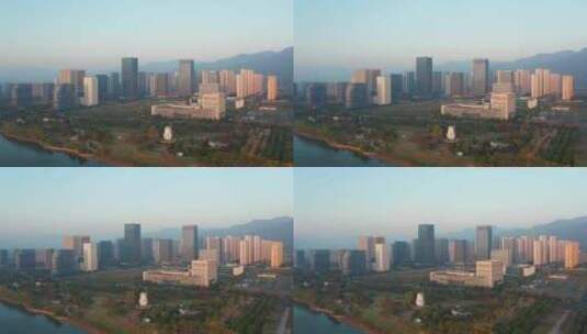 浙江省杭州市富阳城市CBD航拍高清在线视频素材下载