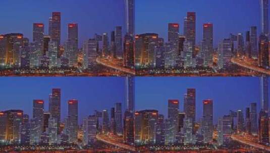 北京城市CBD国贸高架桥写字楼晚高峰实时高清在线视频素材下载