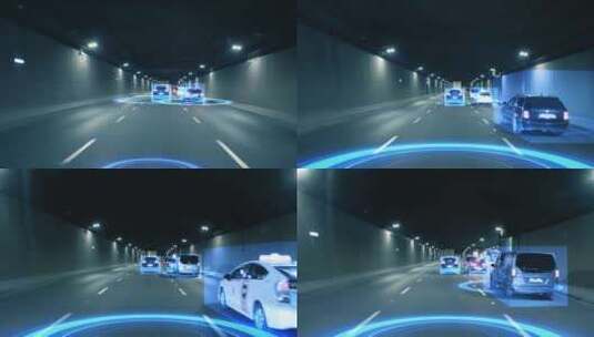 一辆自动驾驶汽车穿过地下隧道的内部视图，高清在线视频素材下载