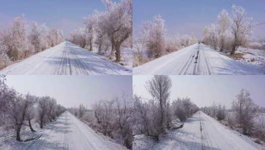 冬天乡村道路凇雪景高清在线视频素材下载