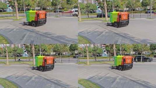 城市扫地机在街道上街道上行走高清在线视频素材下载