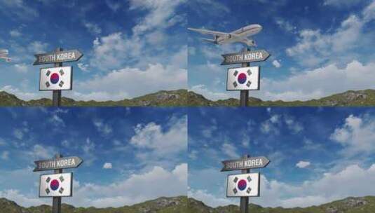 韩国国旗与飞机和箭头标志高清在线视频素材下载