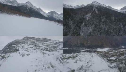冬天毕棚沟雪景fpv穿越机航拍阿坝州雪山高清在线视频素材下载