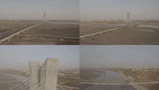 阿拉尔塔里木河大桥航拍高清在线视频素材下载