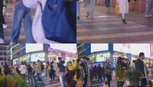 夜晚城市行人过马路人流脚步人物生活视频素高清在线视频素材下载