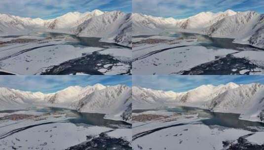 新疆帕米尔高原昆仑雪山白沙湖航拍高清在线视频素材下载