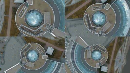 带圆顶的现代圆形建筑的俯视图。影片素材。高清在线视频素材下载