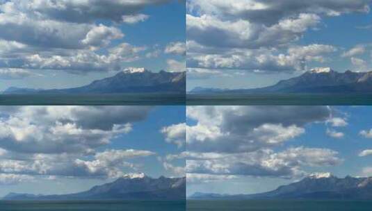 蓝天白云山脉海面延时摄影高清在线视频素材下载
