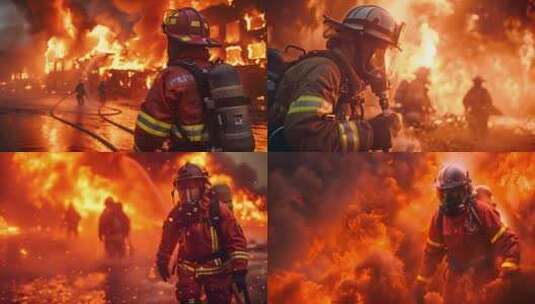 消防员火灾灭火现场高清在线视频素材下载
