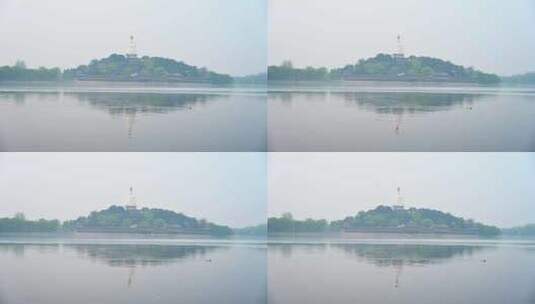 北京春天北海公园早晨湖面晨雾倒影风光高清在线视频素材下载