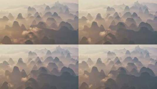 桂林连绵山脉日出航拍延时高清在线视频素材下载