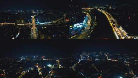 广东江门夜景交通航拍高清在线视频素材下载