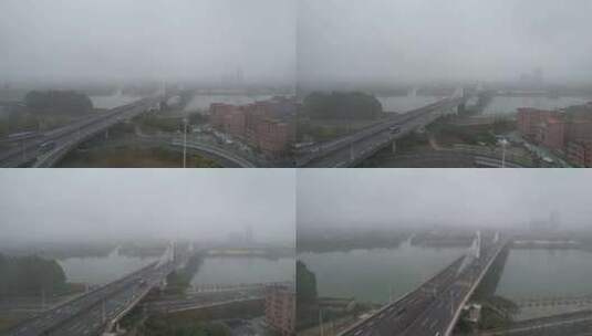 阴雨中东莞黎川大桥航拍高清在线视频素材下载