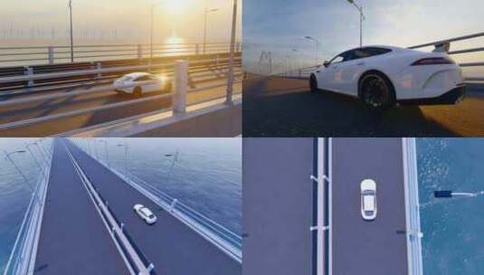 在港珠澳大桥上行驶的新能源汽车视频高清在线视频素材下载