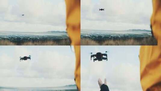 在阴天从空中捕捉无人机的人高清在线视频素材下载