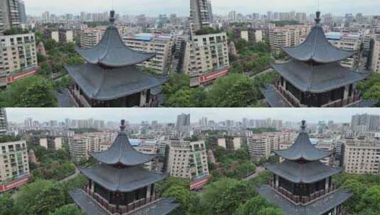 衡阳回雁峰雨花台雁峰公园亭台楼阁航拍高清在线视频素材下载