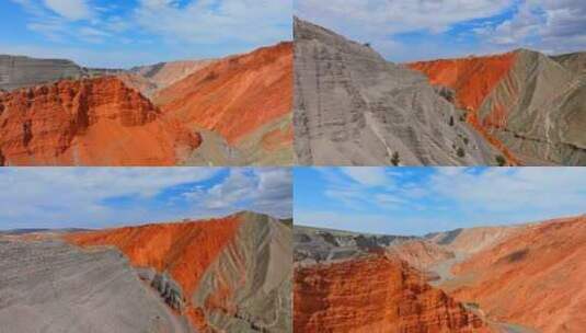 新疆塔城地区安集海巴音沟大峡谷红色航拍高清在线视频素材下载