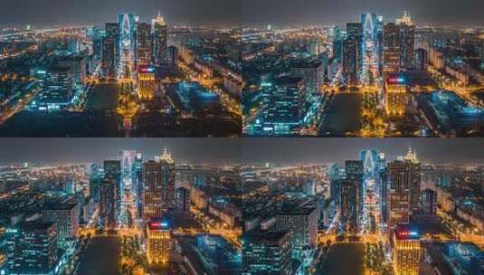 苏州金鸡湖东方之门城市夜景延时航拍高清在线视频素材下载