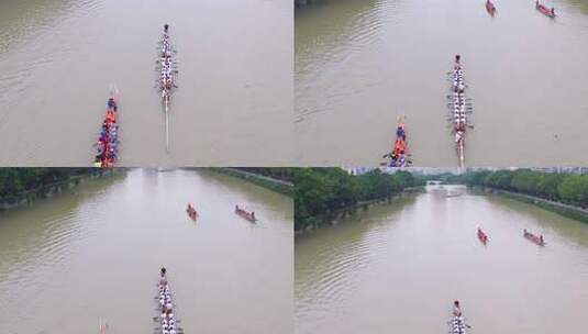 慢镜头航拍端午节龙舟竞渡福州光明港龙舟赛高清在线视频素材下载