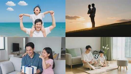 父亲节合集 亲子童年快乐时光爸爸儿子女儿高清在线视频素材下载