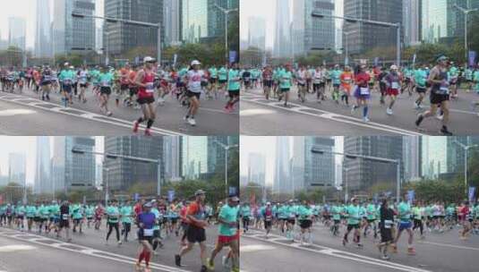 城市马拉松比赛实拍升格慢动作高清在线视频素材下载
