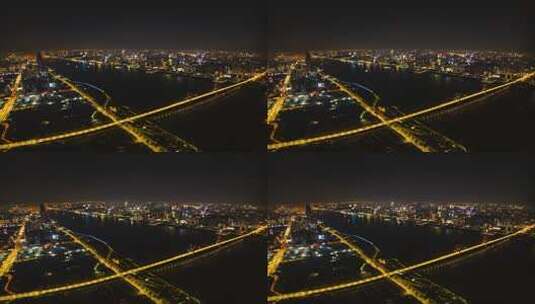 武汉高空广角夜景航拍延时摄影长江二桥高清在线视频素材下载