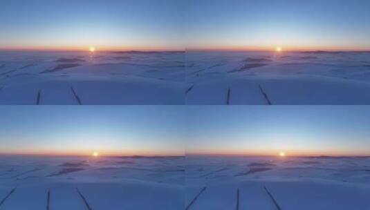 航拍4K内蒙古垦区雪原夕照高清在线视频素材下载