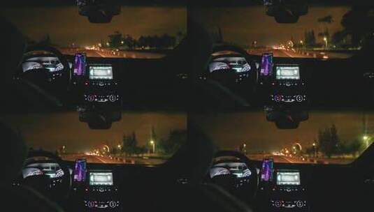 高速路上夜晚车辆行驶内部视角高清在线视频素材下载