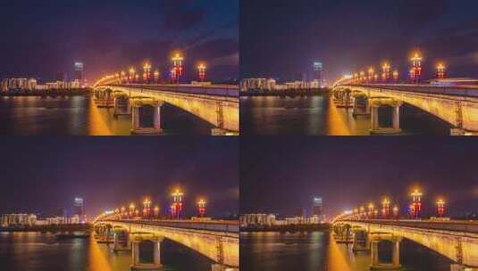 湖南株洲大桥夜景交通延时摄影高清在线视频素材下载