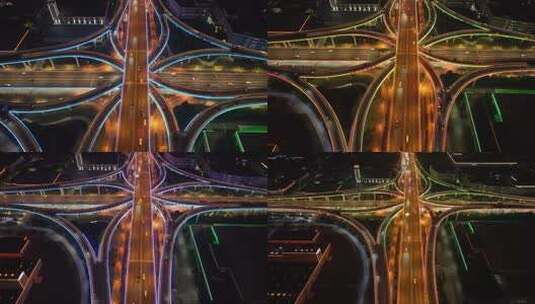 俯瞰城市立交桥交通夜景高清在线视频素材下载
