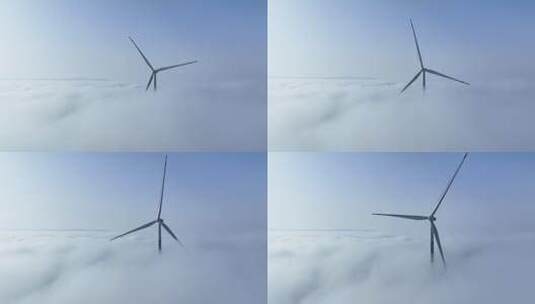 云海山上的风能风力发电场风车机组高清在线视频素材下载