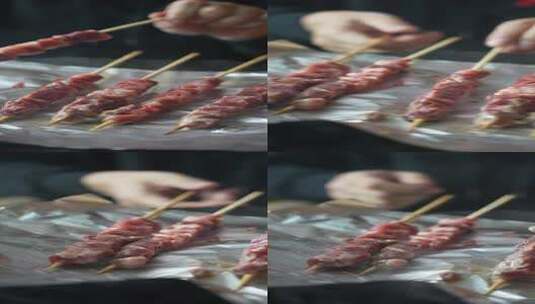 肉串/羊肉串/牛肉串/烧烤/撸串/食材高清在线视频素材下载