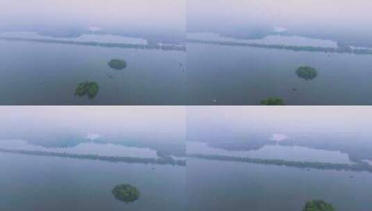 4k航拍浙江杭州雨中西湖高清在线视频素材下载