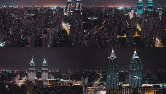 上海浦西环球港夜景航拍高清在线视频素材下载