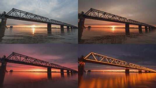 哈尔滨铁路桥夏季延时摄影高清在线视频素材下载
