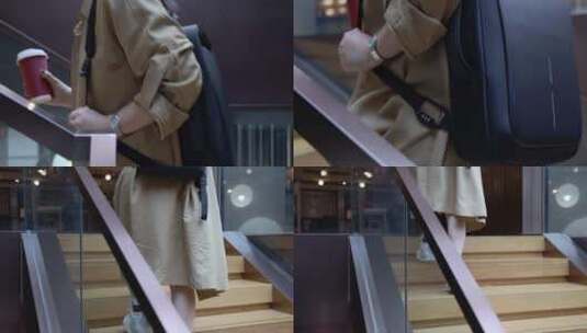 西装男士手扶扶手上楼梯特写高清在线视频素材下载