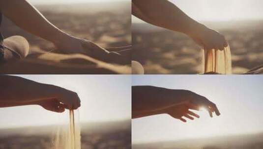 女人的手倾泻沙漠沙子高清在线视频素材下载
