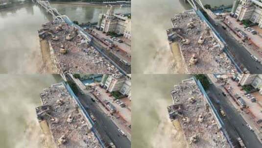 航拍福州中洲岛拆迁过程工地施工高清在线视频素材下载