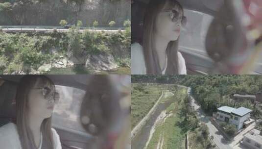 美女开车在乡村道路行驶4K度假旅行高清在线视频素材下载