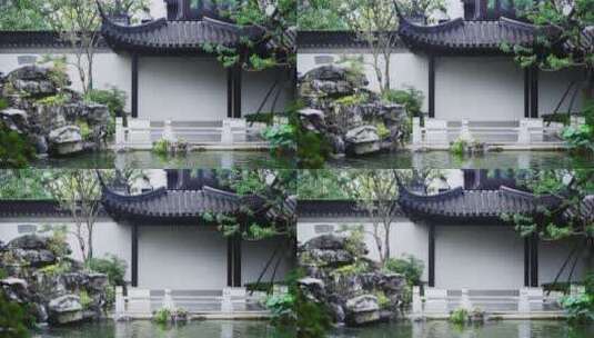 下雨天传统中式园林古建筑亭子高清在线视频素材下载