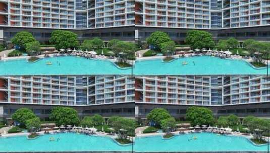 航拍夏天城市旅游度假酒店游泳池健身的人高清在线视频素材下载