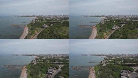 山东蓬莱城市海边风光航拍高清在线视频素材下载