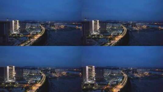 福建泉州东海CBD夜景航拍高清在线视频素材下载