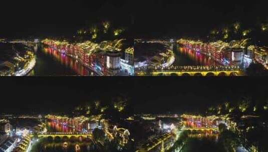 贵州镇远古镇夜景灯光航拍高清在线视频素材下载