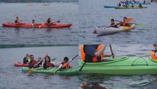 成都天府新区兴隆湖亲子水上划船拓展游玩高清在线视频素材下载